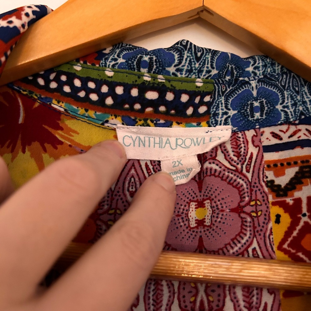 Cynthia Rowley Patchwork Tropical Floral Button Down Shirt Womens 2x Western - Picture 4 of 7